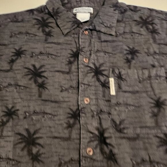 Columbia Hawaiian Floral Fish Print Button Up Black Short Sleeve Mens Medium - Picture 3 of 10
